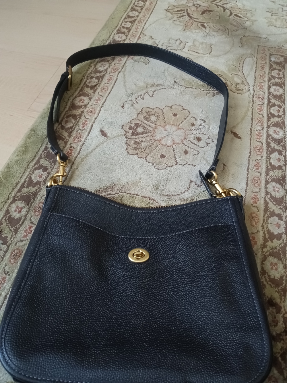 Coach Black Pebbled Leather Shoulder Bag with Gold Hardware